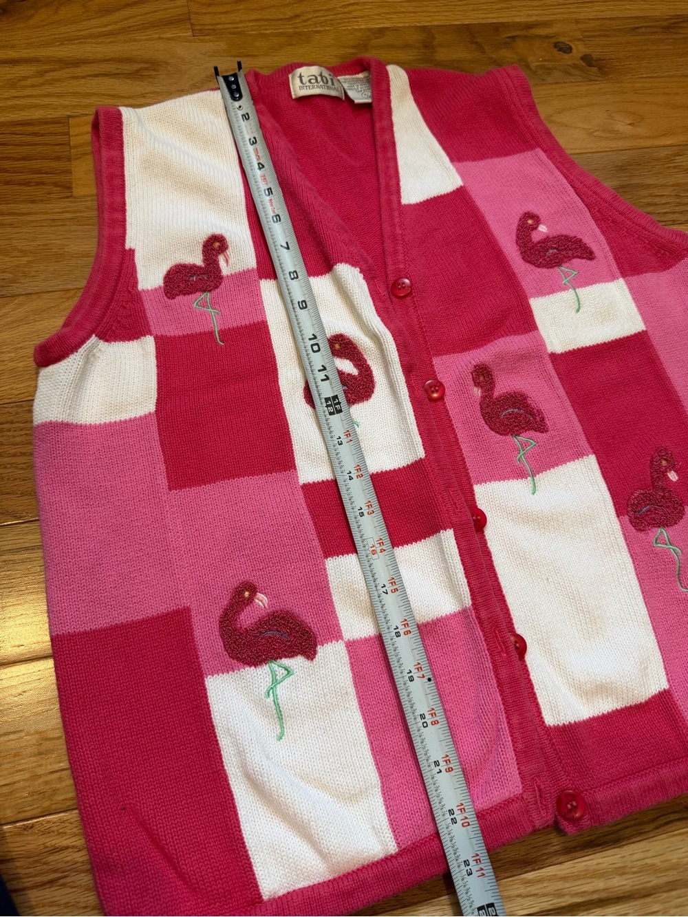 Tabi Pink Flamingo Patchwork Knit Sweater Vest - Picture 4 of 5